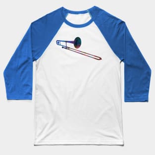 Trombone Silhouette: Rainbow Watercolor Baseball T-Shirt